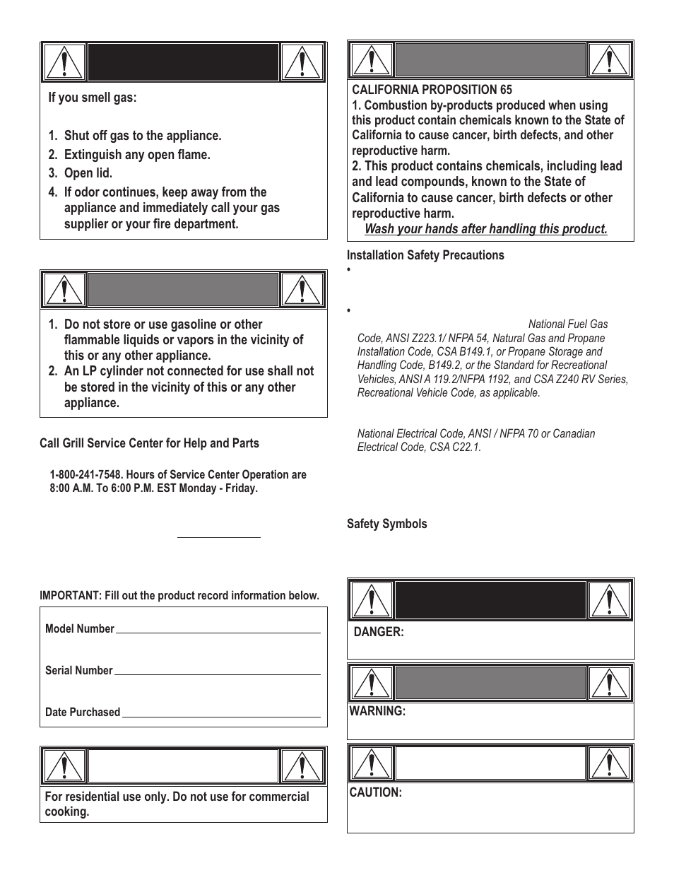 Danger, Warning, Caution | Warning caution | Char-Broil 463271108 User Manual | Page 2 / 32