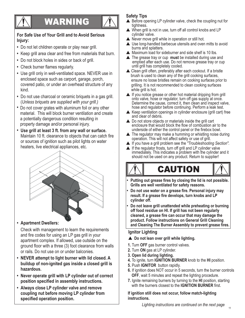 Warning, Caution | Char-Broil 463742112 User Manual | Page 11 / 28