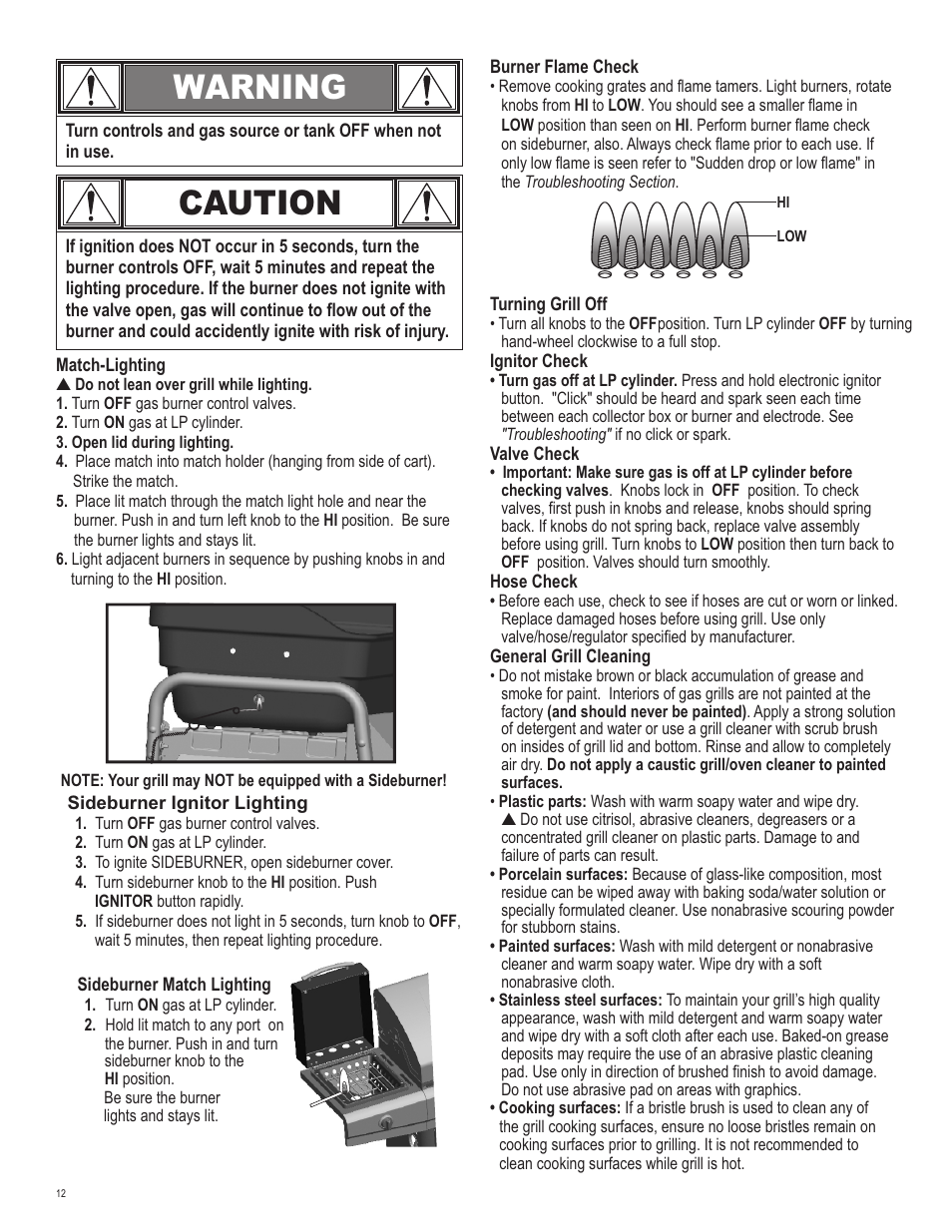 Caution, Warning | Char-Broil 463742112 User Manual | Page 12 / 28