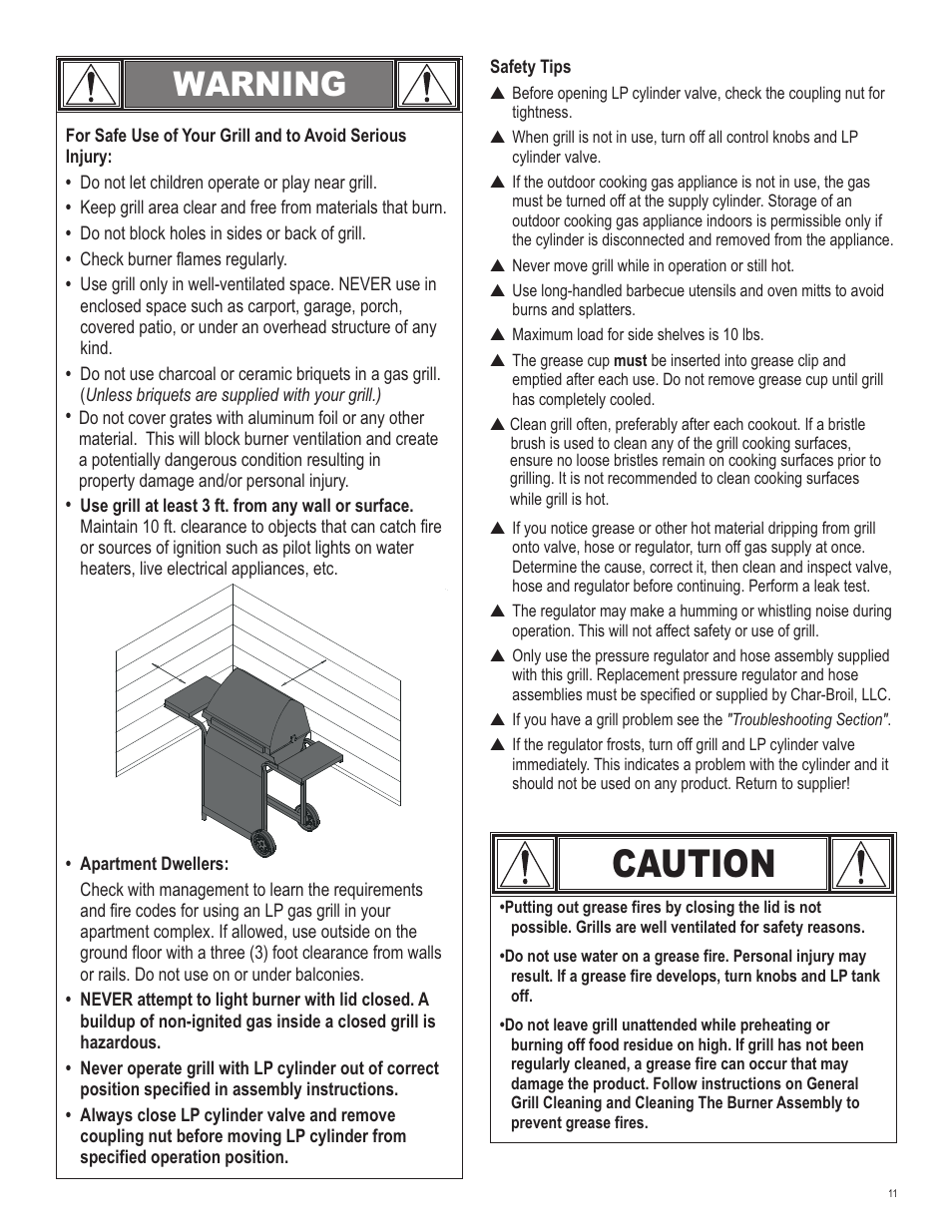 Caution, Warning | Char-Broil 463620412 User Manual | Page 11 / 32