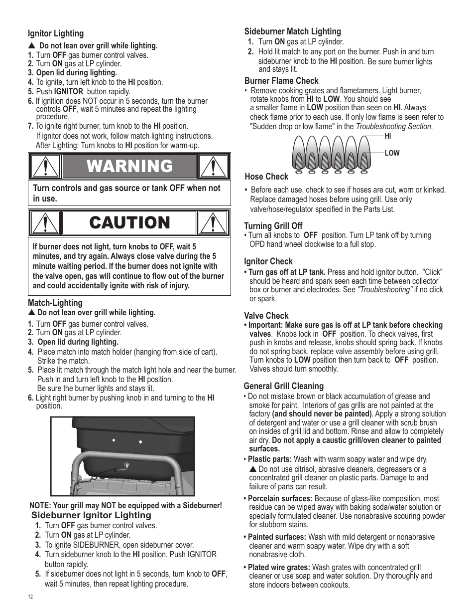 Caution, Warning | Char-Broil 463620412 User Manual | Page 12 / 32