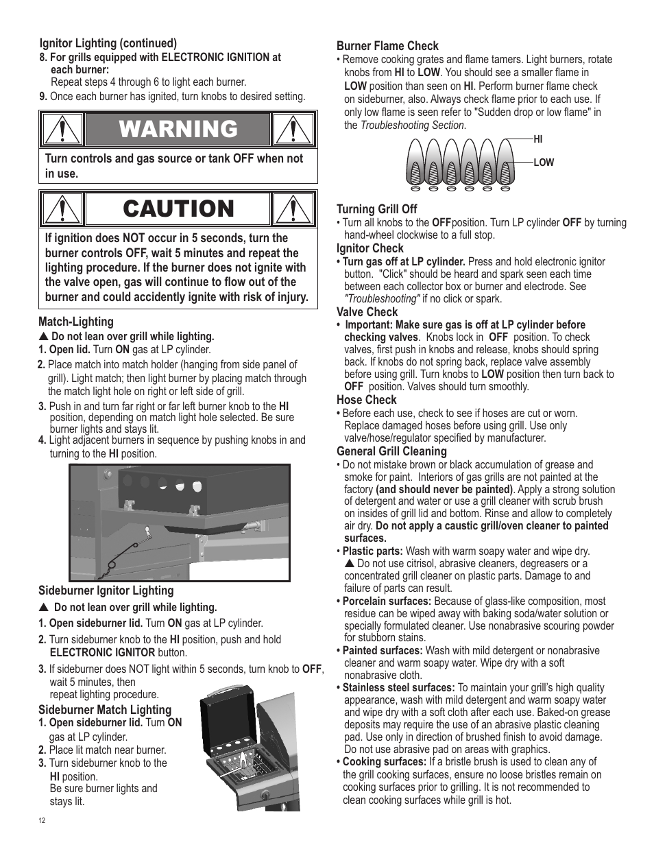 Caution, Warning | Char-Broil 463244011 User Manual | Page 12 / 32