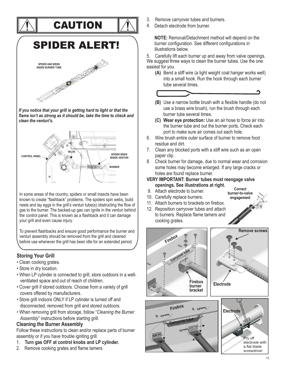 Caution, Spider alert | Char-Broil 463244011 User Manual | Page 13 / 32