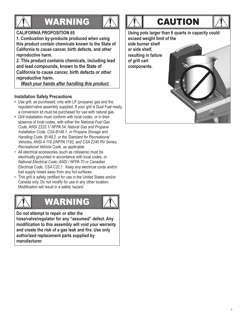 Warning, Caution | Char-Broil 463244011 User Manual | Page 3 / 32