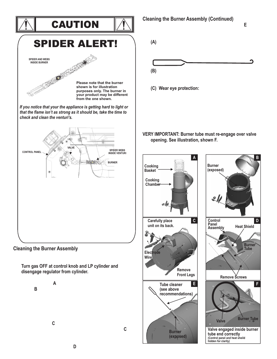 Caution spider alert | Char-Broil The Big Easy 42804468 User Manual | Page 10 / 24