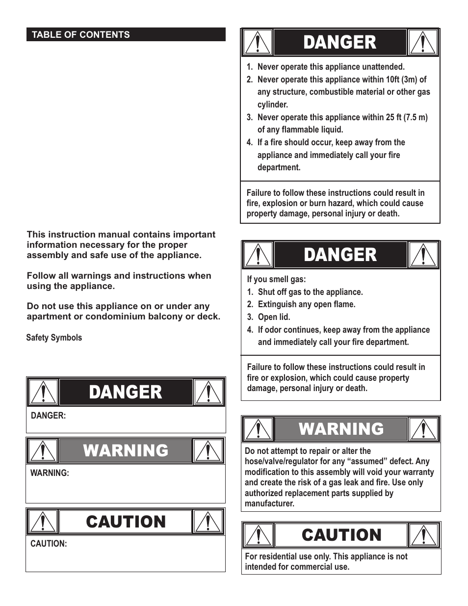 Danger, Warning, Caution | Char-Broil The Big Easy 42804468 User Manual | Page 2 / 24