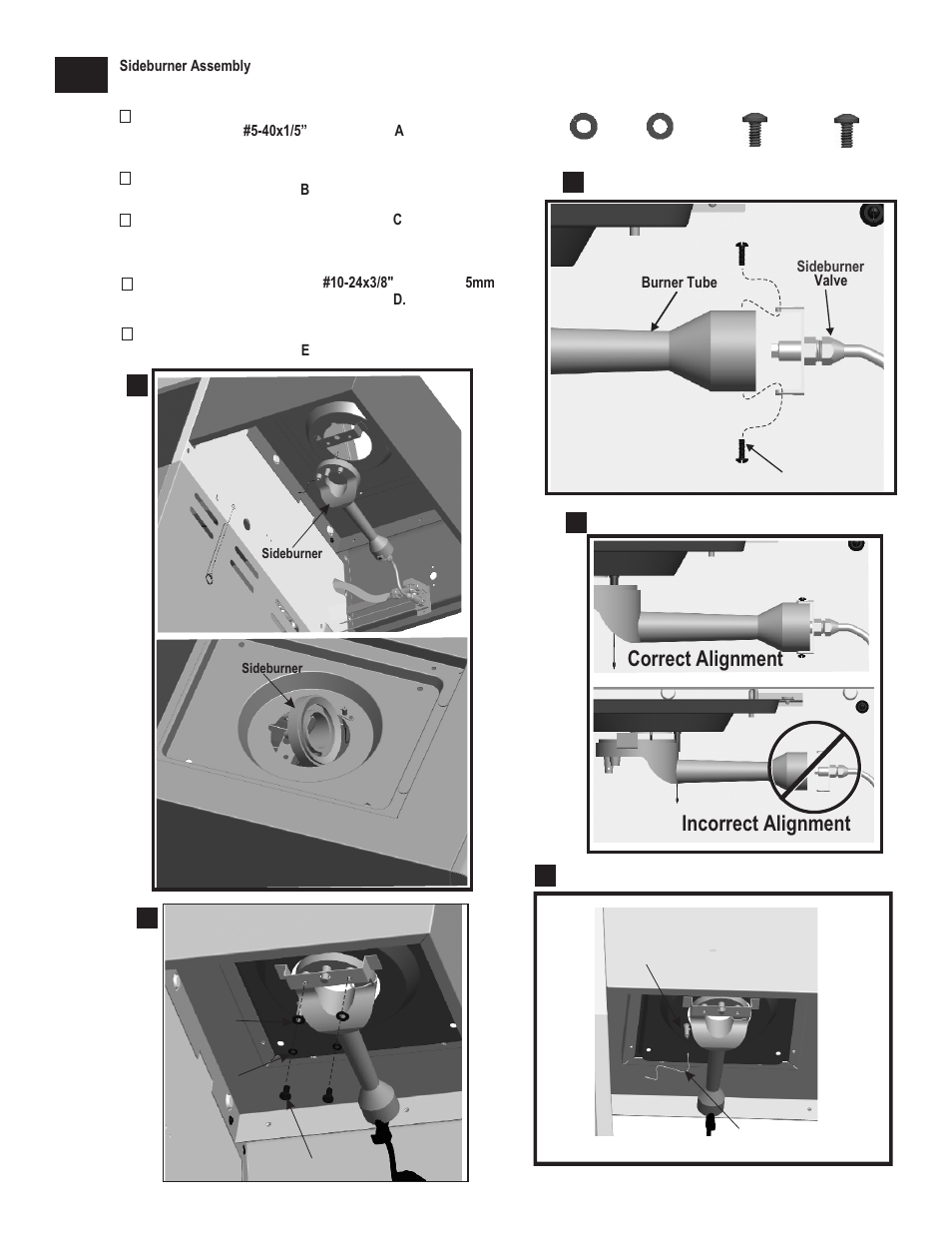 Correct alignment a, Bincorrect alignment correct alignment e | Char-Broil RED 463250108 User Manual | Page 15 / 28