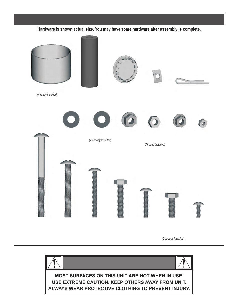 Warning, Hardware list | Char-Broil 7201560 User Manual | Page 13 / 16