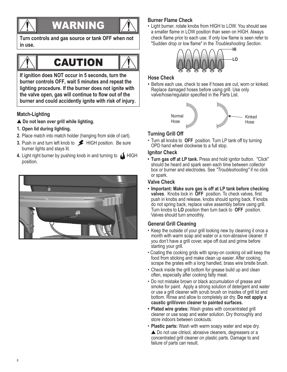 Caution, Warning | Char-Broil 463620809 User Manual | Page 8 / 32