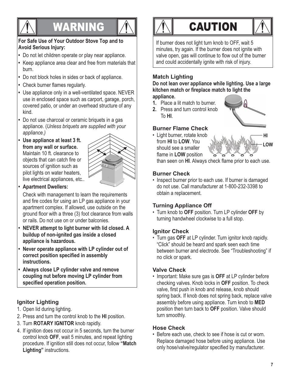 Warning, Caution | Char-Broil 5101194 User Manual | Page 7 / 20