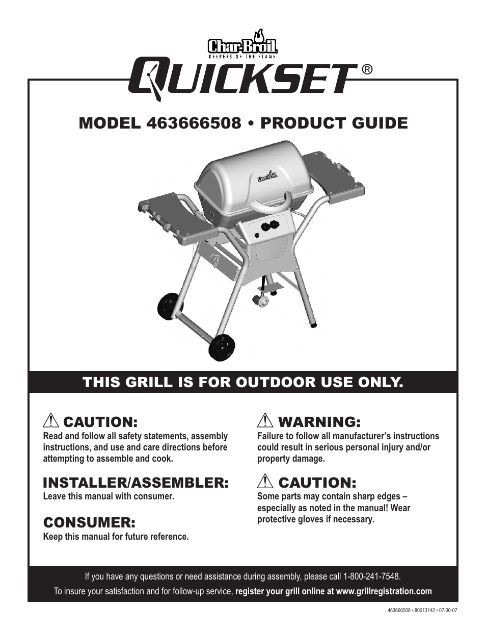 Char-Broil Charbroil QUickset 463666508 User Manual | 28 pages