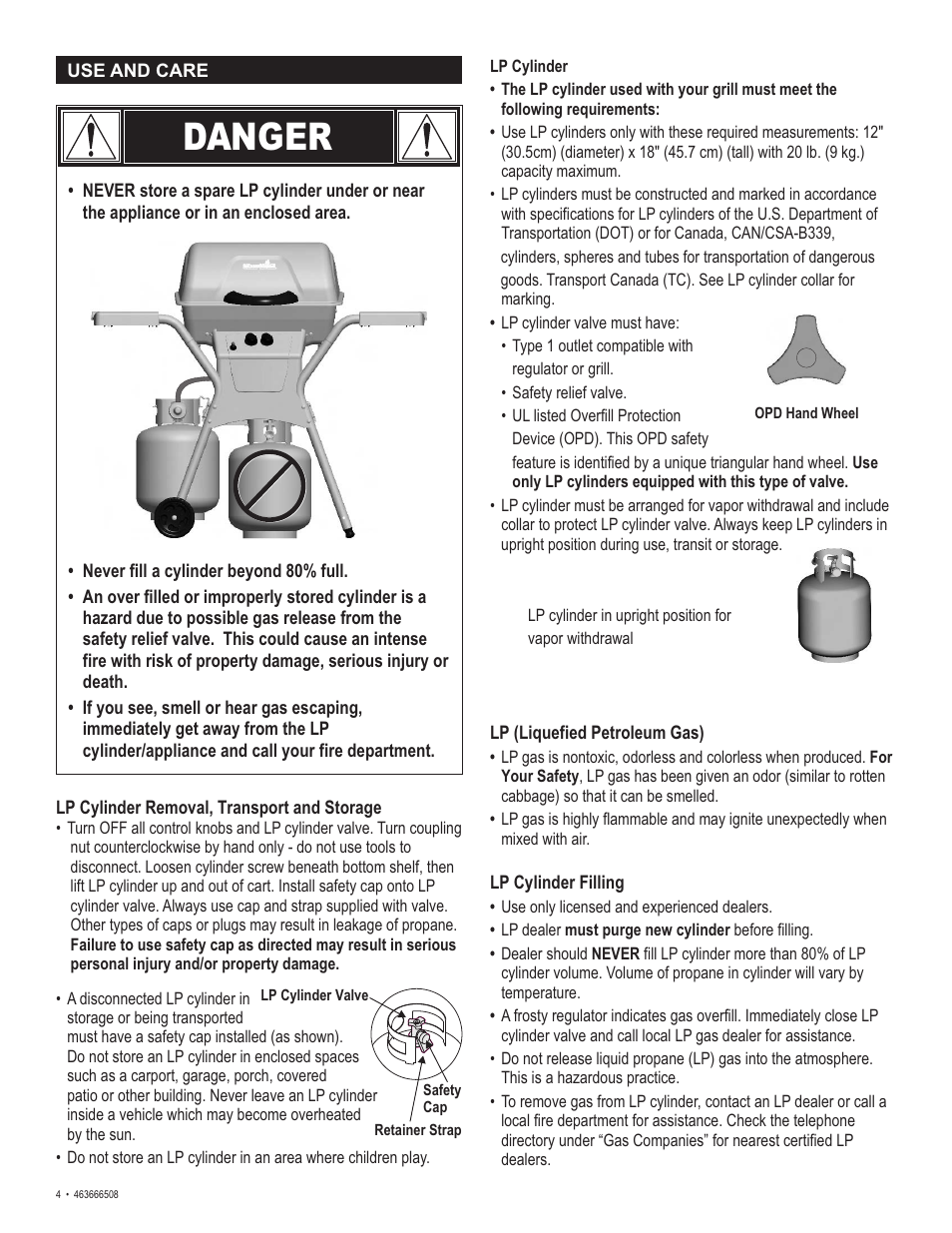 Danger | Char-Broil Charbroil QUickset 463666508 User Manual | Page 4 / 28