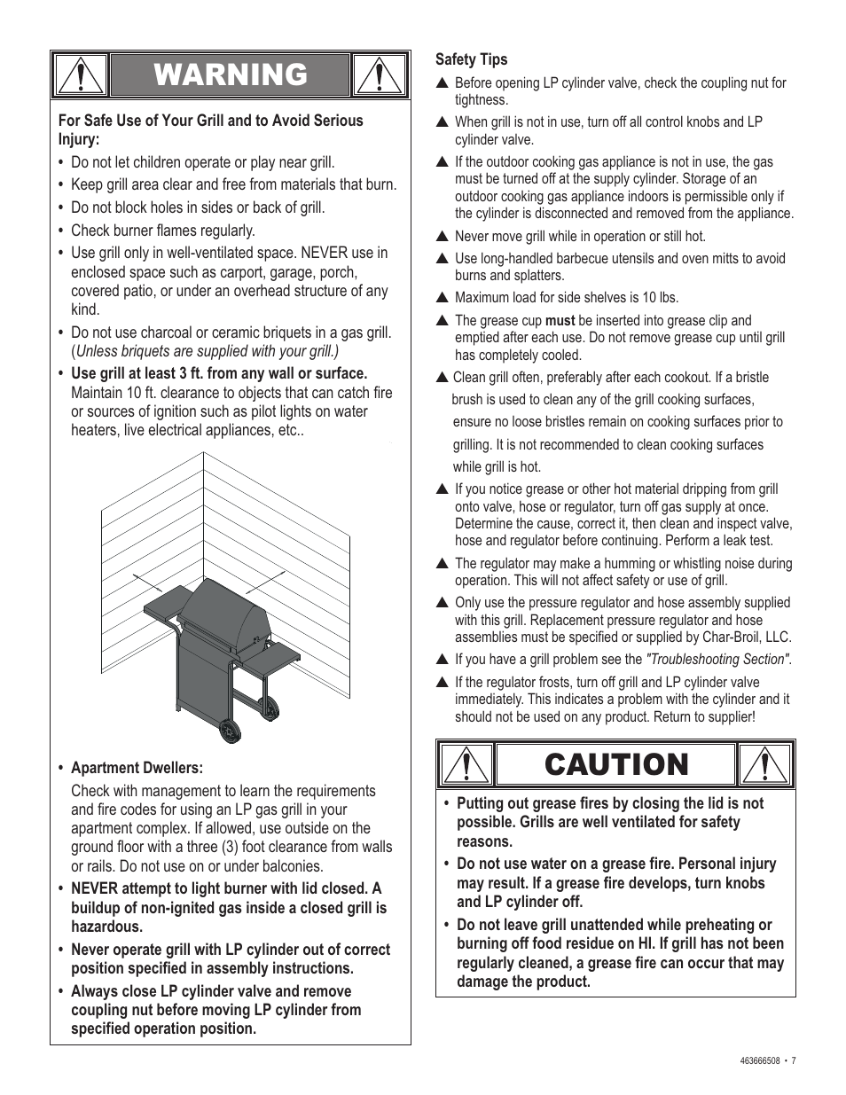 Warning, Caution | Char-Broil Charbroil QUickset 463666508 User Manual | Page 7 / 28