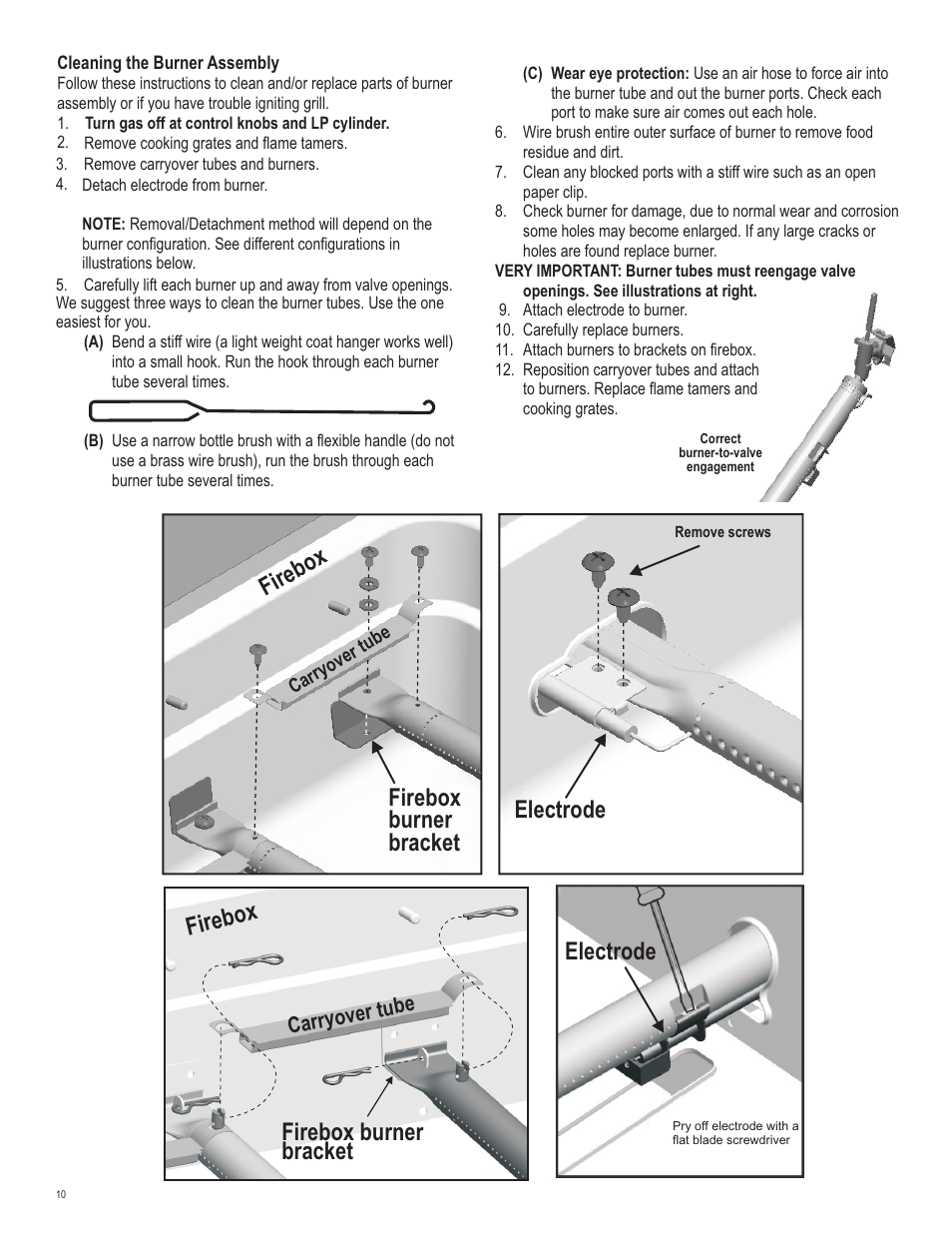 Firebo x, Firebox burner bracket electrode, Firebox | Firebox burner bracket, Electrode, Carryover tube | Char-Broil 463247311 User Manual | Page 10 / 32