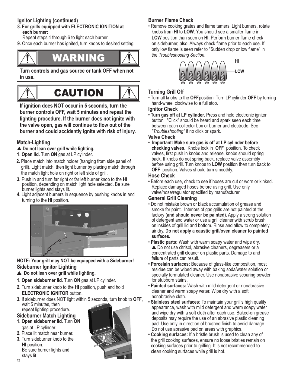 Caution, Warning | Char-Broil 463411512 User Manual | Page 12 / 32