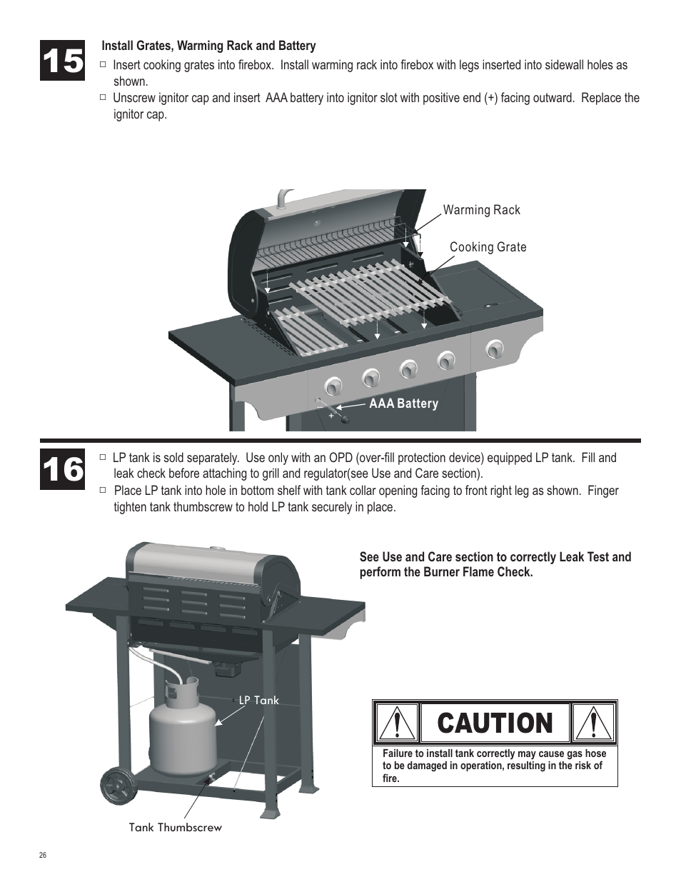 Caution | Char-Broil 463411512 User Manual | Page 26 / 32