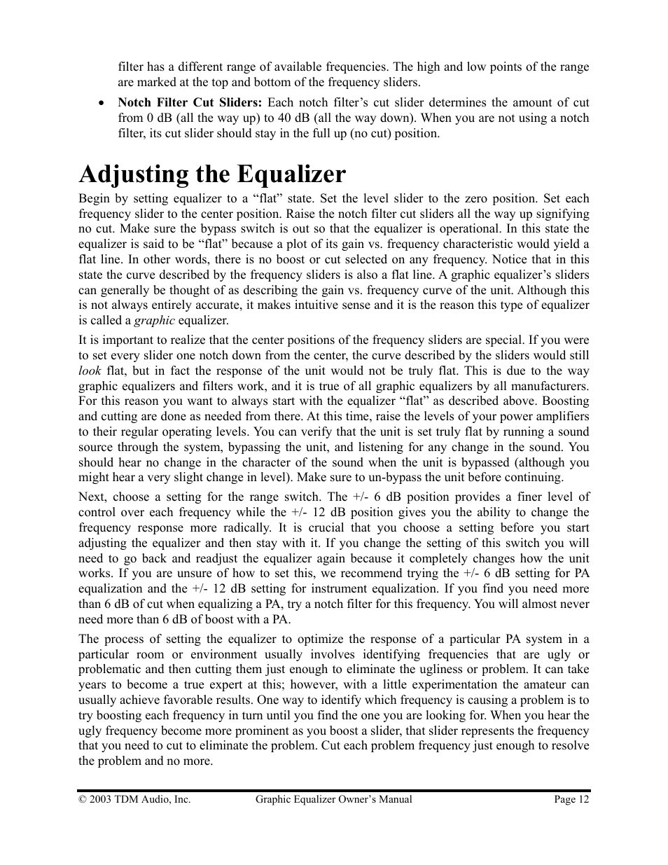 Adjusting the equalizer | TDM Audio 30GE-1 User Manual | Page 12 / 17