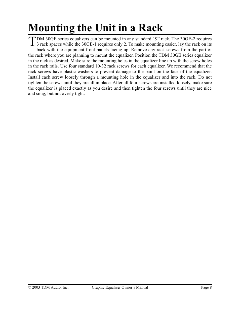 Mounting the unit in a rack | TDM Audio 30GE-1 User Manual | Page 8 / 17
