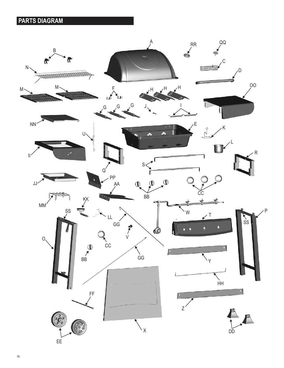 Parts diagram | Char-Broil 463722312 User Manual | Page 16 / 28