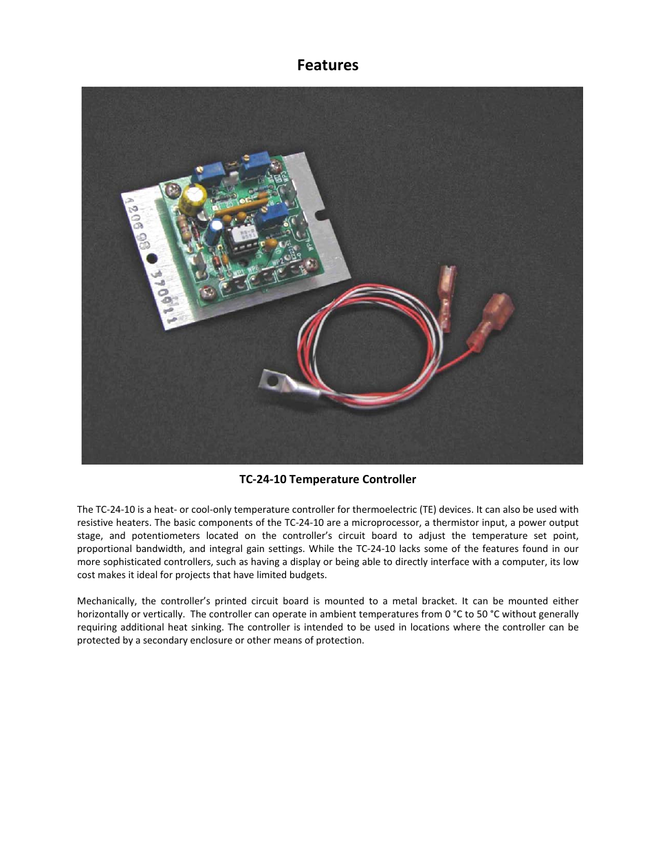 Features | TE Technology TC-24-10 User Manual | Page 5 / 23