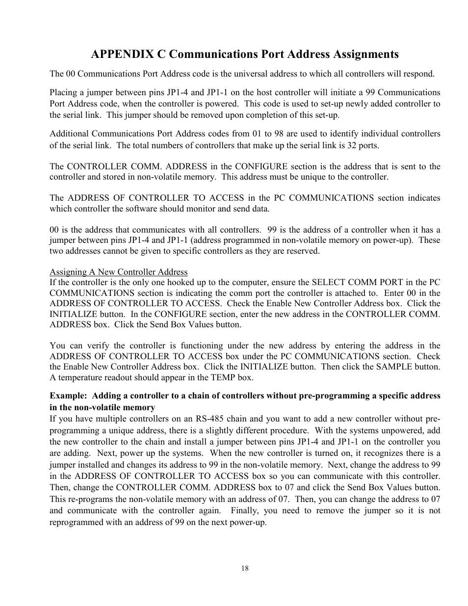 Appendix c communications port address assignments | TE Technology TC-24-25 User Manual | Page 18 / 35