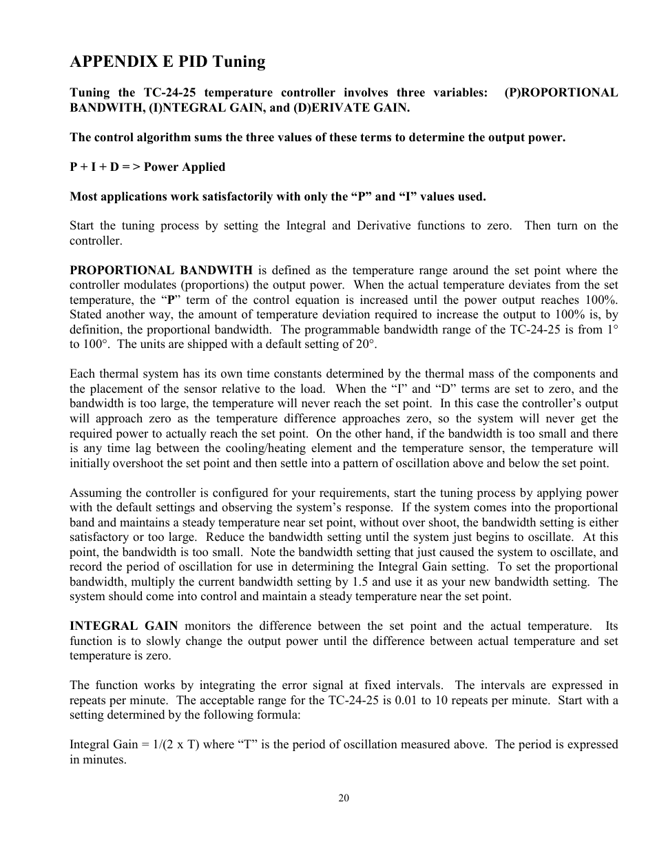 Appendix e pid tuning | TE Technology TC-24-25 User Manual | Page 20 / 35