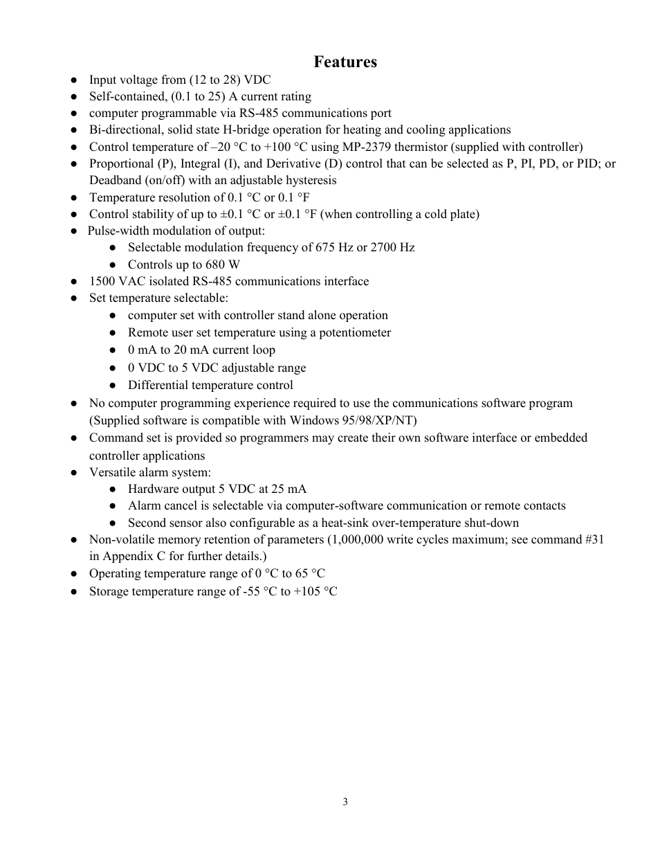 Features | TE Technology TC-24-25 User Manual | Page 3 / 35