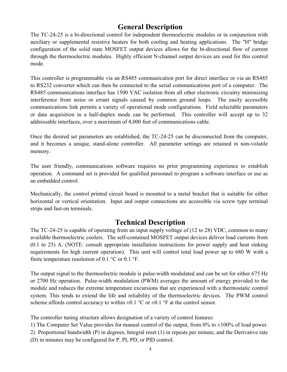 General description, Technical description | TE Technology TC-24-25 User Manual | Page 4 / 35
