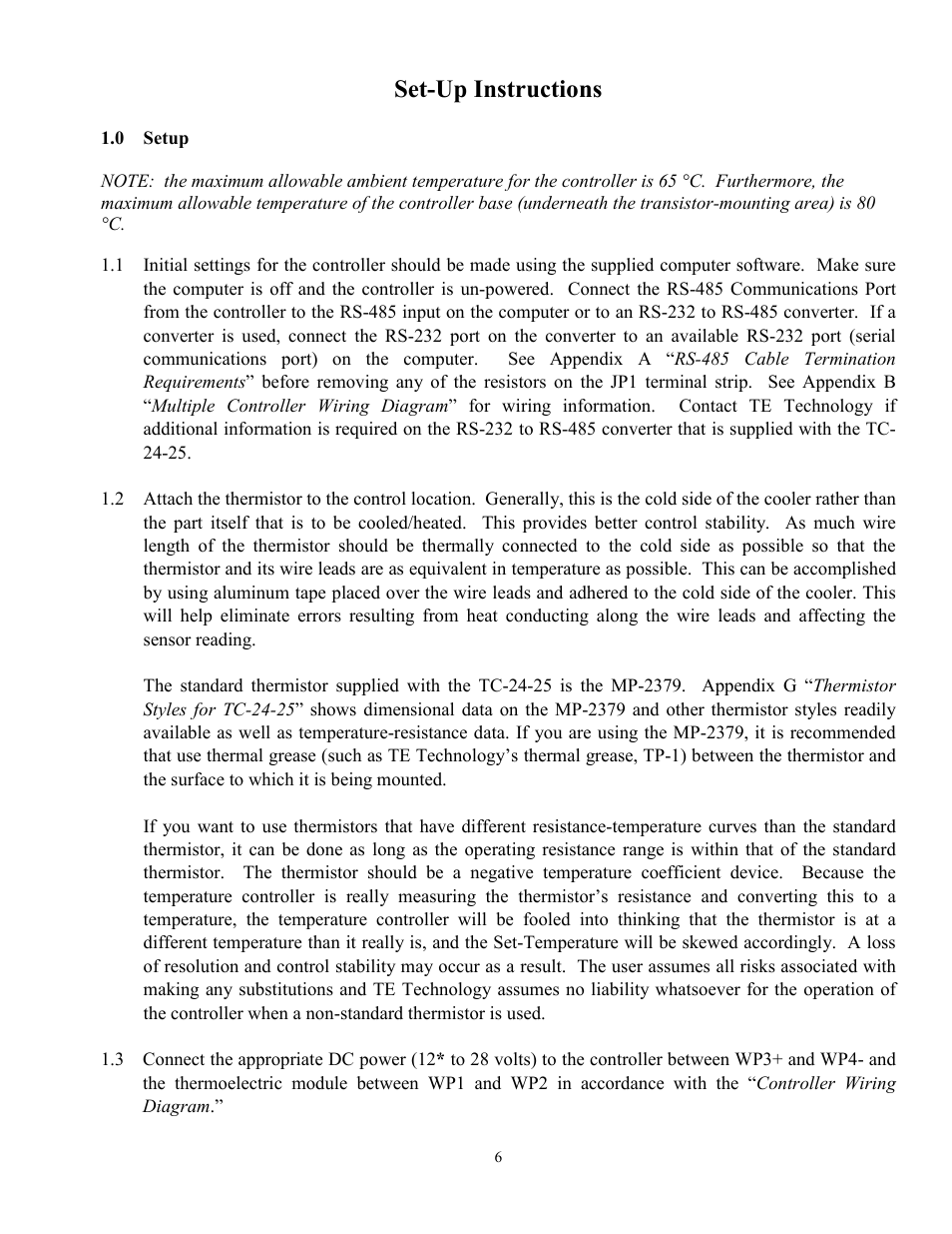 Set-up instructions | TE Technology TC-24-25 User Manual | Page 6 / 35