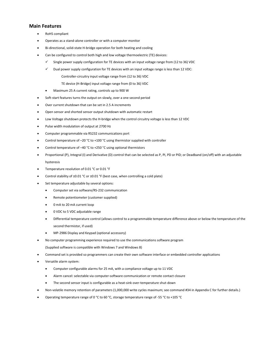 Main features | TE Technology TC-36-25-RS232 User Manual | Page 10 / 59