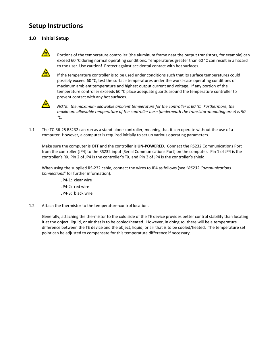 Setup instructions, 0 initial setup, Initial setup | TE Technology TC-36-25-RS232 User Manual | Page 13 / 59
