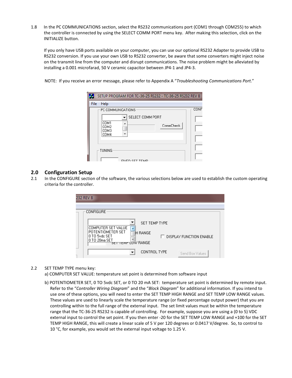 0 configuration setup, Configuration setup | TE Technology TC-36-25-RS232 User Manual | Page 18 / 59