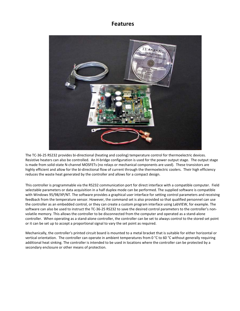 Features | TE Technology TC-36-25-RS232 User Manual | Page 8 / 59