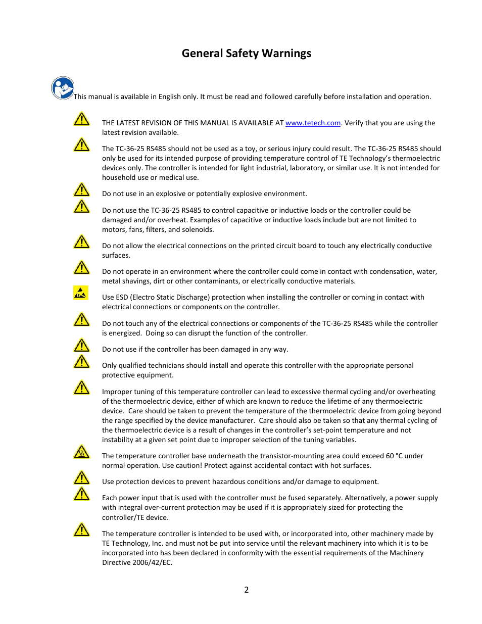 TE Technology TC-36-25-RS485 User Manual | Page 2 / 61