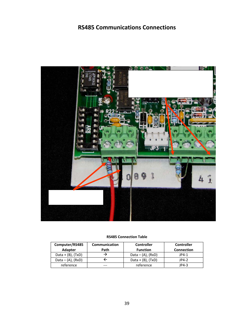 Rs485 communications connections | TE Technology TC-36-25-RS485 User Manual | Page 39 / 61