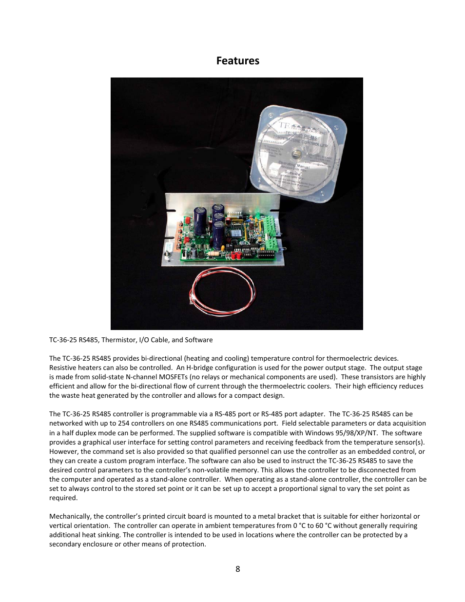 Features | TE Technology TC-36-25-RS485 User Manual | Page 8 / 61