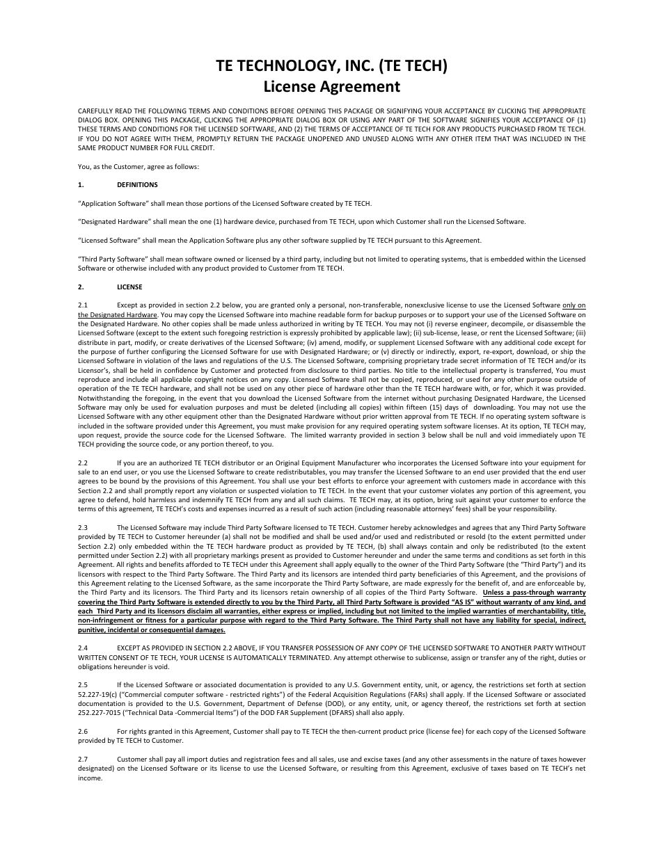 Te technology, inc. (te tech) license agreement | TE Technology TC-48-20 User Manual | Page 5 / 58