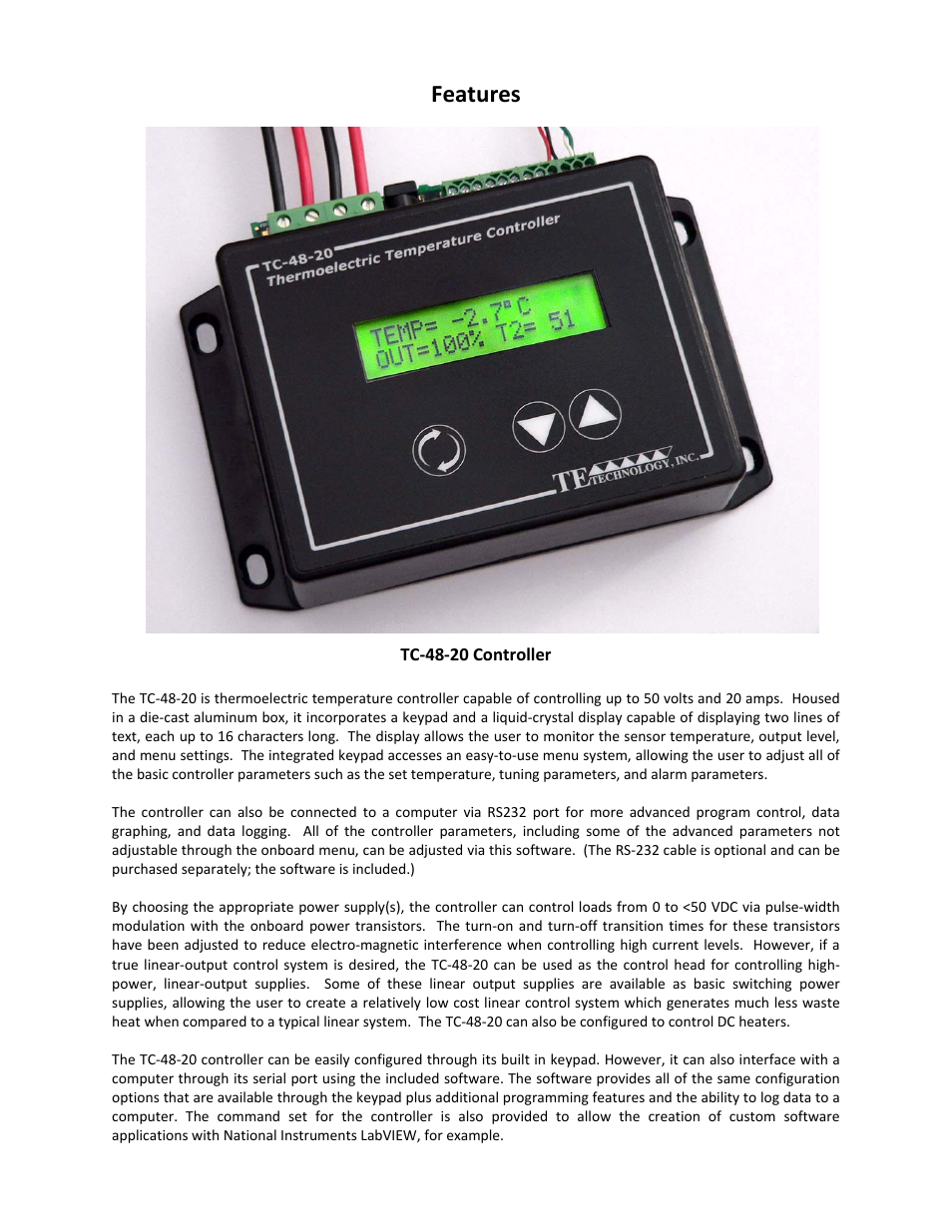 Features | TE Technology TC-48-20 User Manual | Page 8 / 58