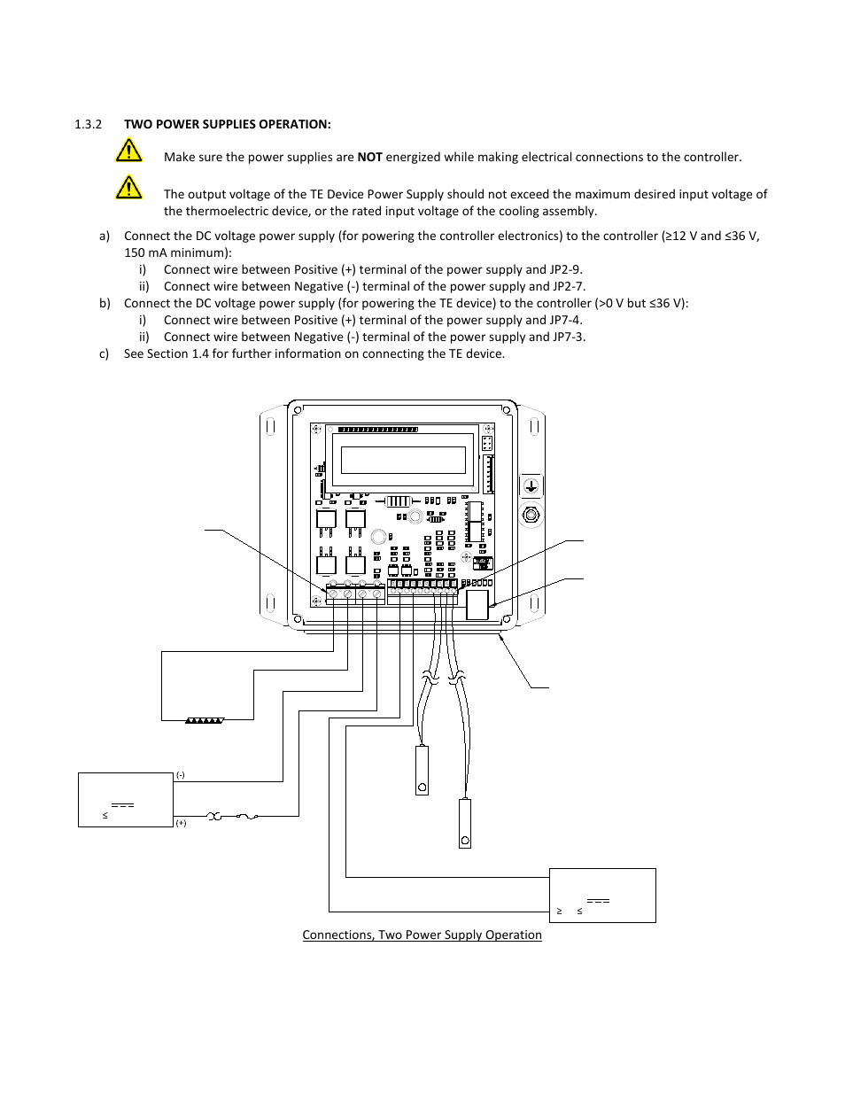 2 two power supplies operation, Connections, two power supply operation | TE Technology TC-720 User Manual | Page 19 / 98