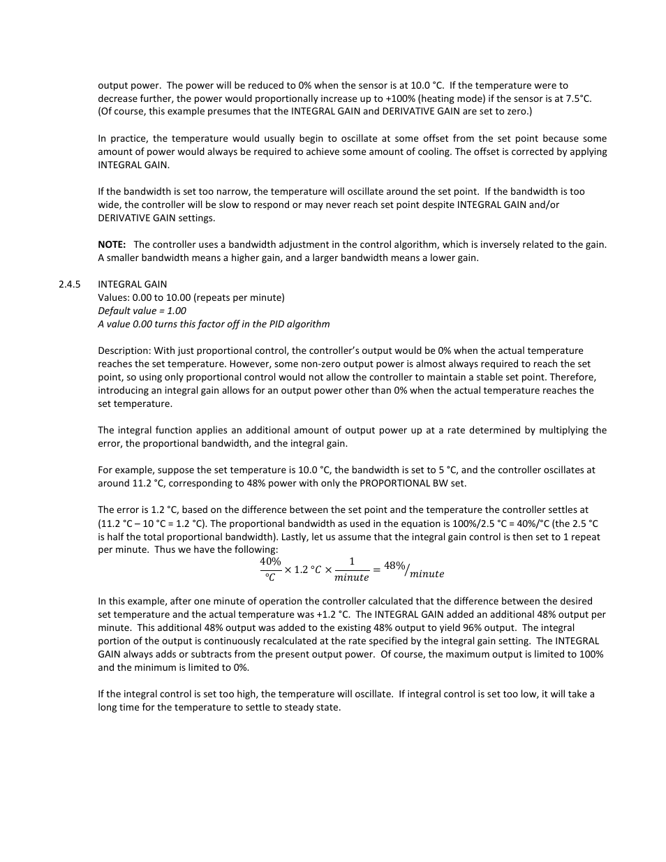 5 integral gain, Values: 0.00 to 10.00 (repeats per minute), Default value = 1.00 | TE Technology TC-720 User Manual | Page 34 / 98