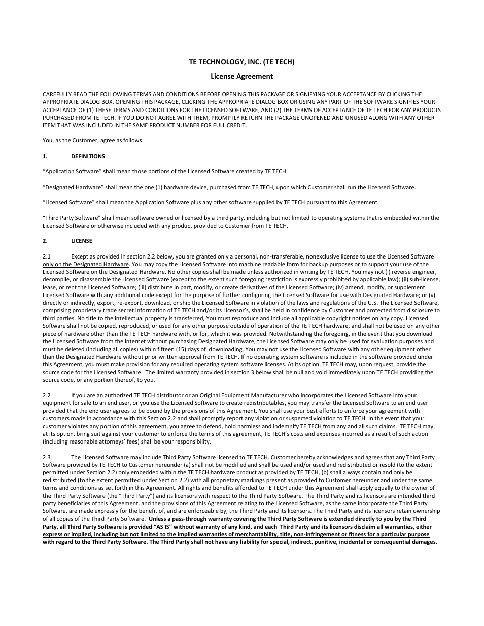 License agreement | TE Technology TC-720 User Manual | Page 5 / 98