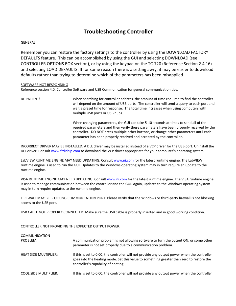 Troubleshooting controller | TE Technology TC-720 User Manual | Page 63 / 98