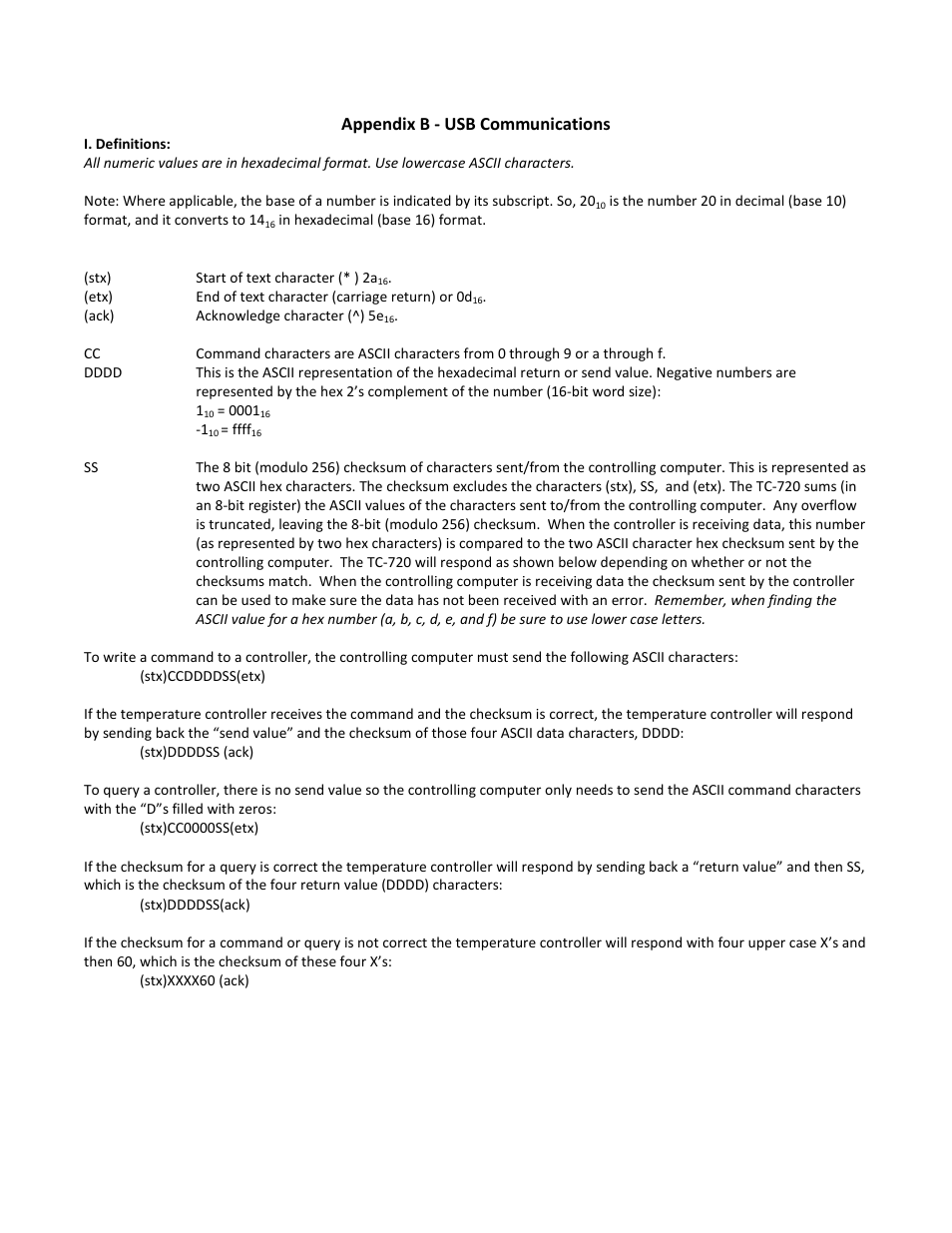 Appendix b - usb communications | TE Technology TC-720 User Manual | Page 74 / 98