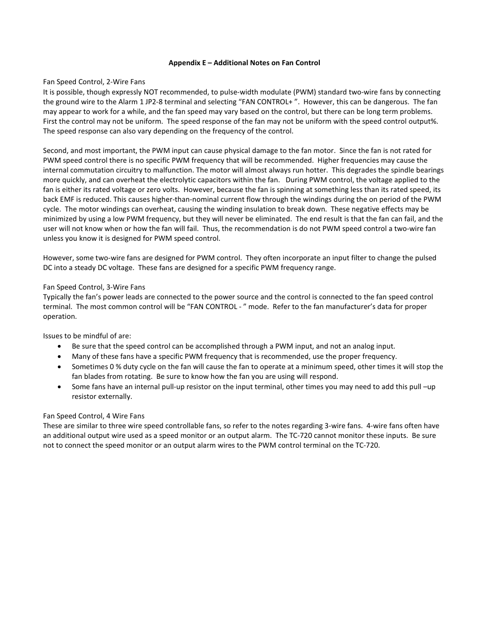 Appendix e – additional notes on fan control | TE Technology TC-720 User Manual | Page 98 / 98