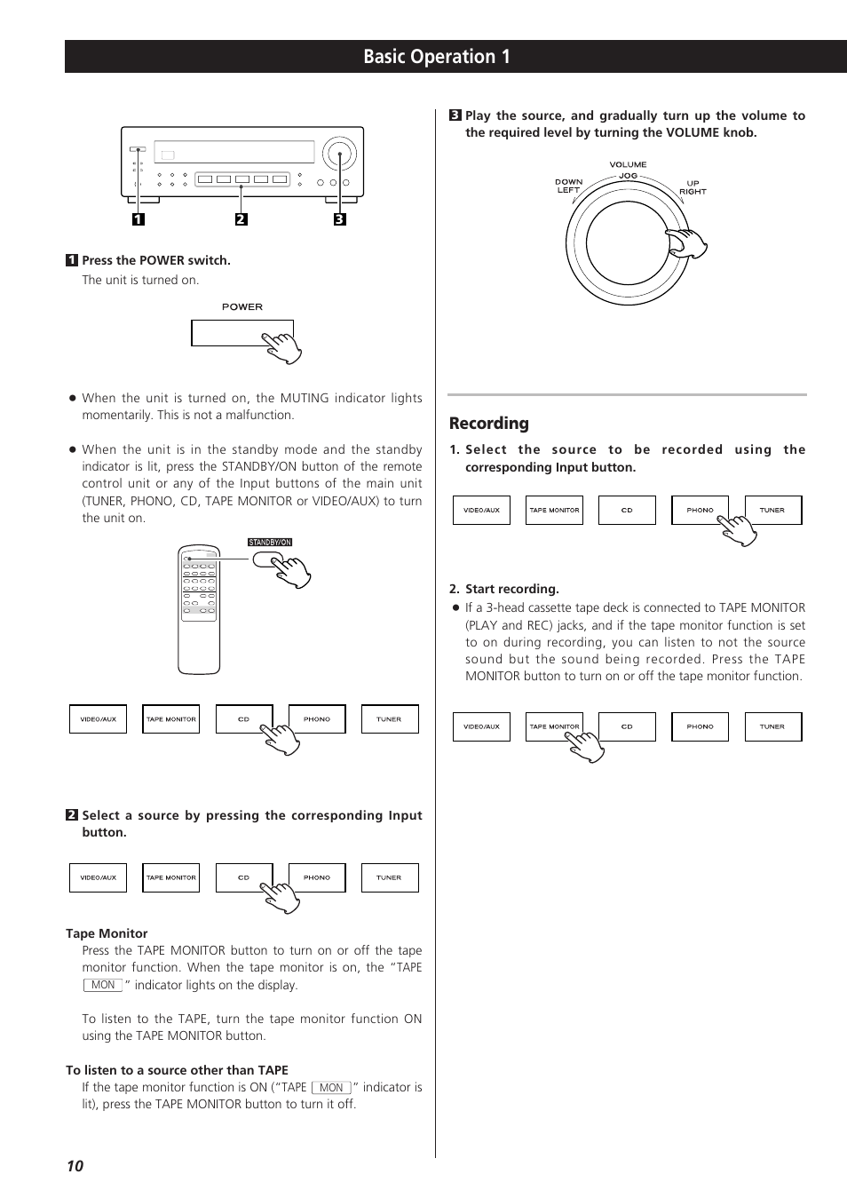 Basic operation 1, Recording | Teac AG-790 User Manual | Page 10 / 100