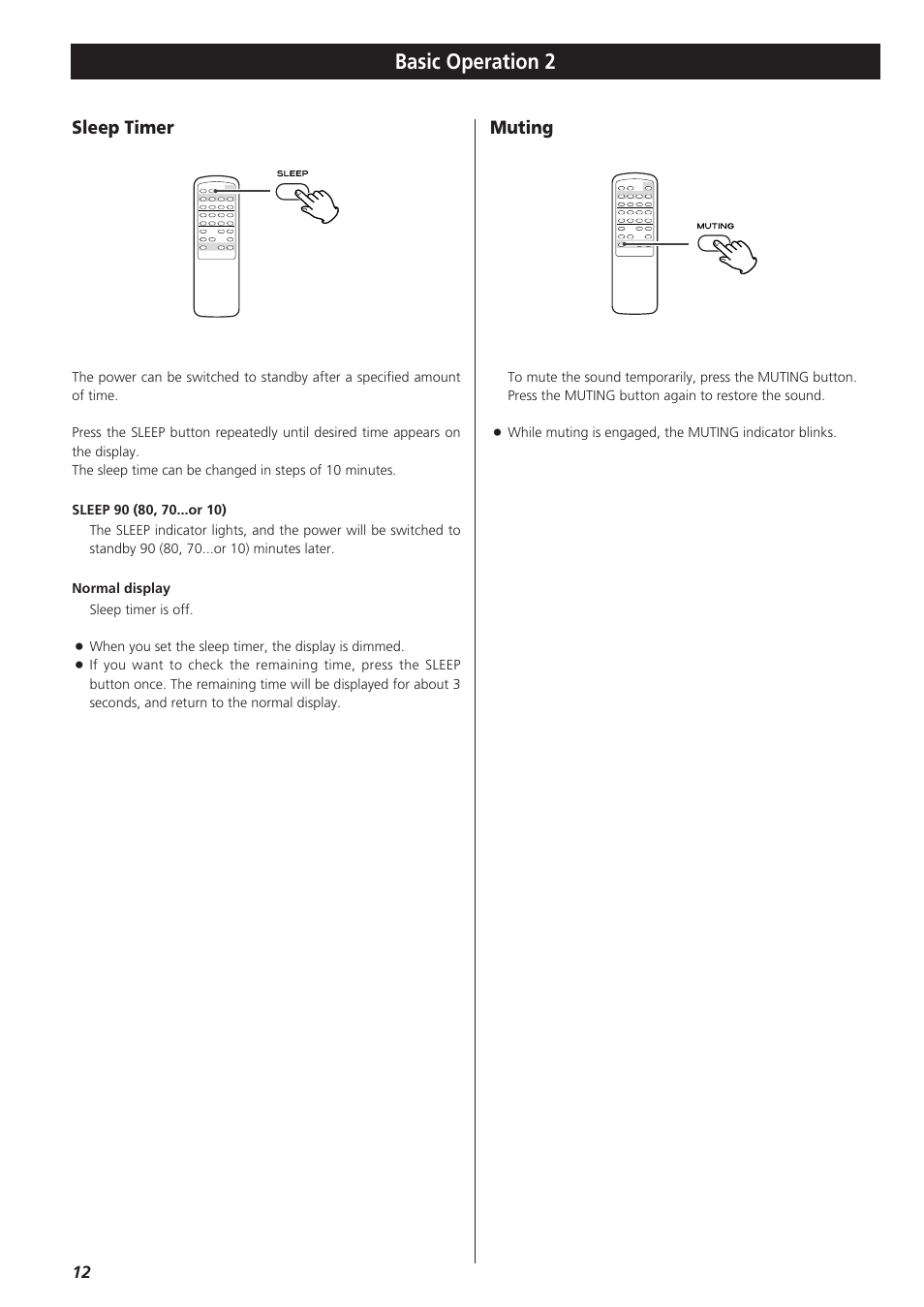 Basic operation 2, Sleep timer muting | Teac AG-790 User Manual | Page 12 / 100