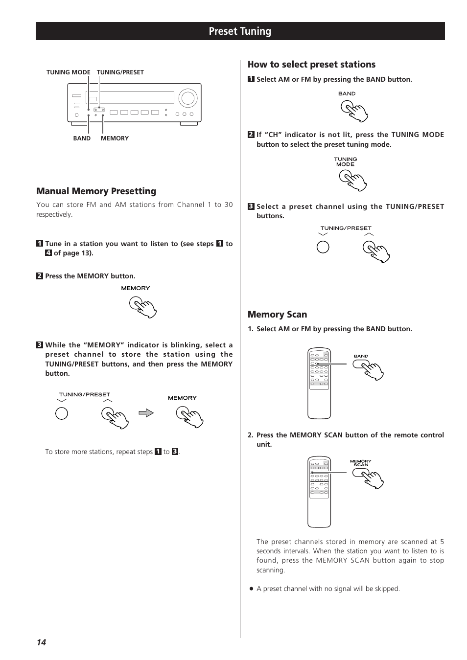 Preset tuning, How to select preset stations | Teac AG-790 User Manual | Page 14 / 100