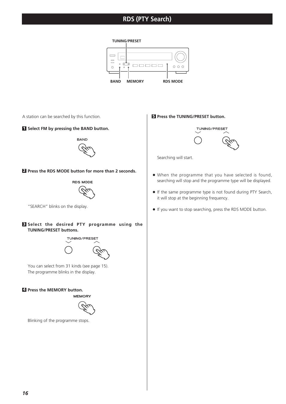 Rds (pty search) | Teac AG-790 User Manual | Page 16 / 100