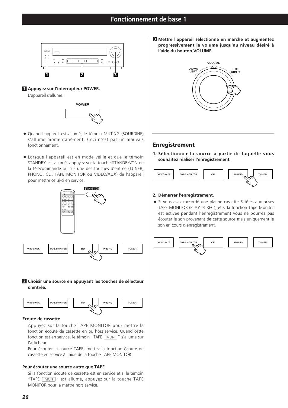 Fonctionnement de base 1, Enregistrement | Teac AG-790 User Manual | Page 26 / 100