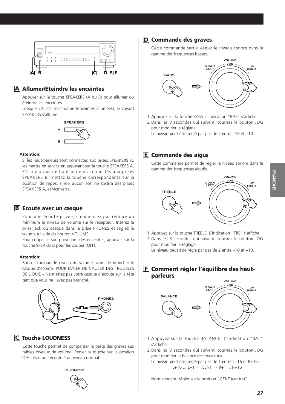 Comment régler l’équilibre des haut- parleurs | Teac AG-790 User Manual | Page 27 / 100